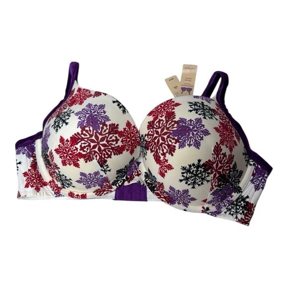 Cacique Snowflake Print Cotton Boost Plunge Bra. Size 44D. - Picture 1 of 10